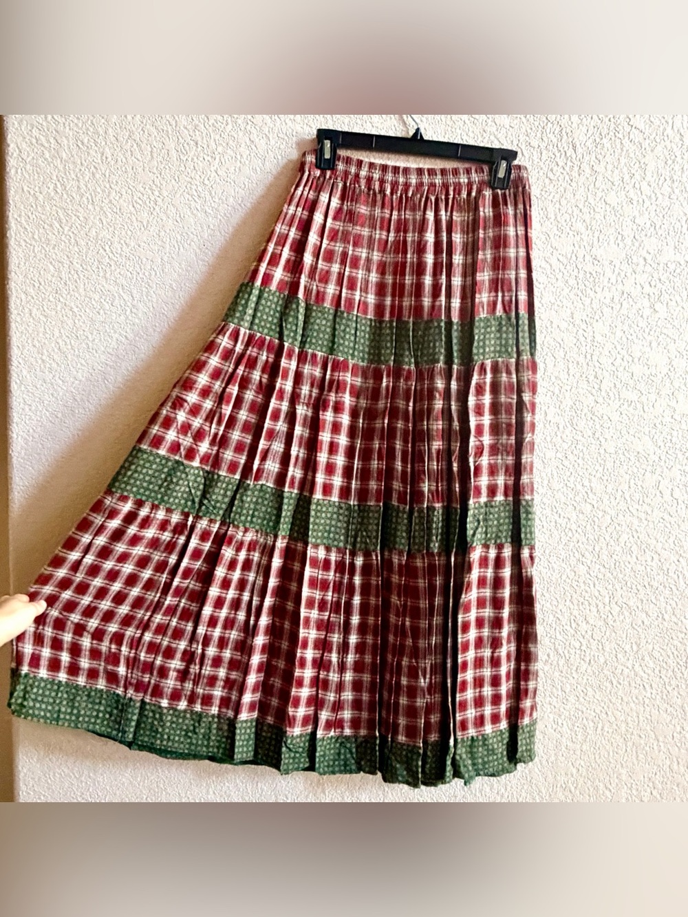 Vintage St. John's Bay Women's L Green/Red patchwork maxi skirt Plaid Cabincore
